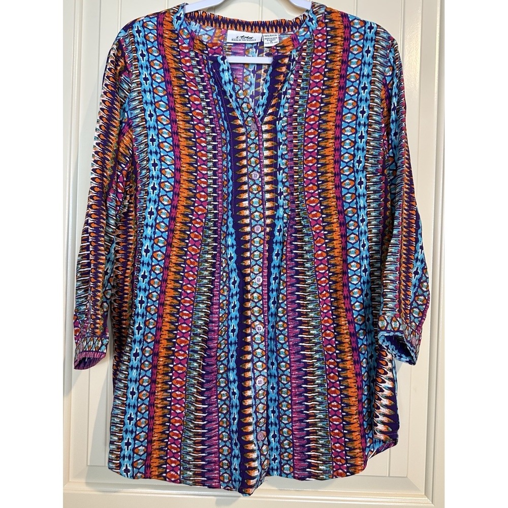 Back in the Saddle Womens oversized relaxed‎ colorful tunic blouse button up M